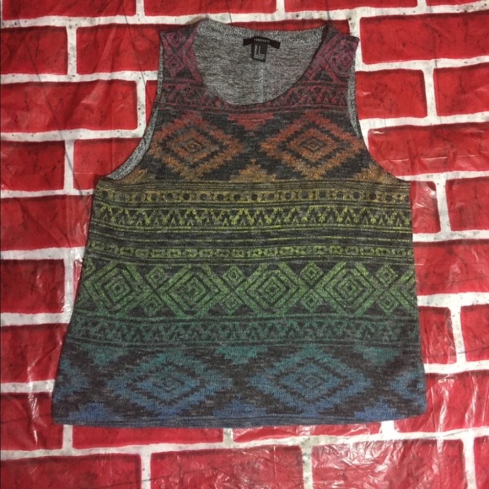 Forever 21 knit top rainbow tribal tank top small